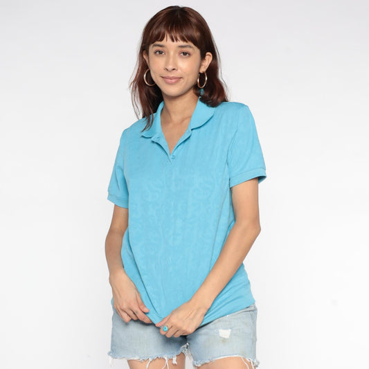 90s Broce Paisley Polo Aqua Blue Collared Shirt Medium M