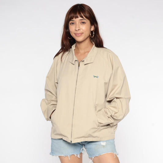 80s The Fox Beige Zip-Up Jacket Pointed Collar Embroidered Logo Medium