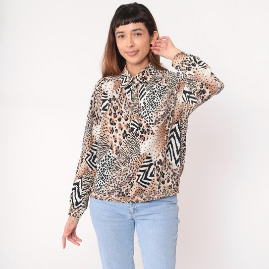 90s Da Rue Animal Print Blouse Leopard Zebra Cheetah Multicolor Medium M
