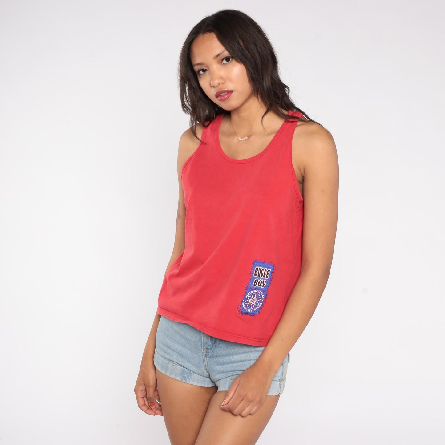 90s Bugle Boy Active Red Tank Top Chain Reaction Atom Graphic Small
