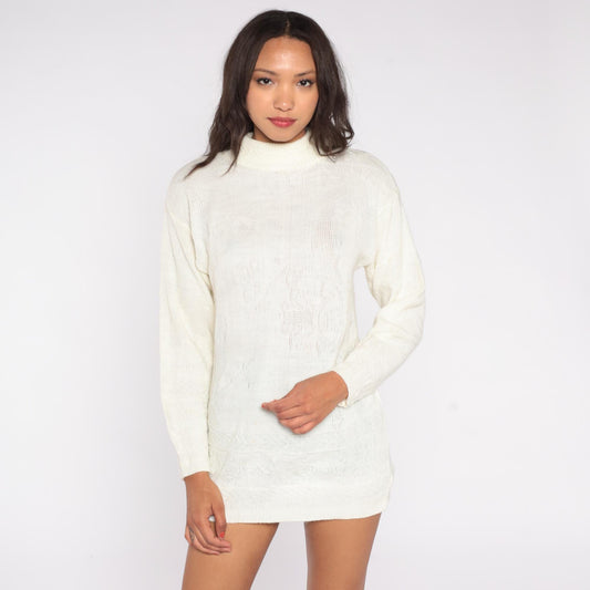 80s Village Fair Cream Mock Turtleneck Knit Sweater Small S