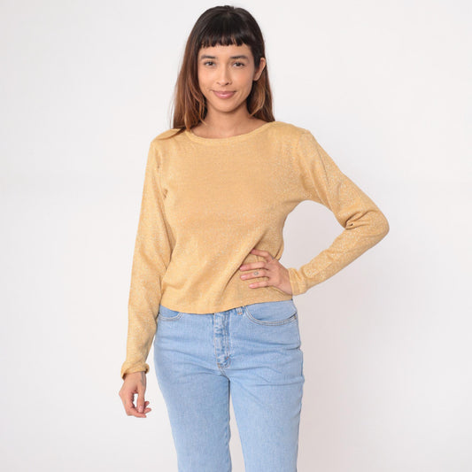 90s Newport News Gold Metallic Sweater Shimmer Knit Small S