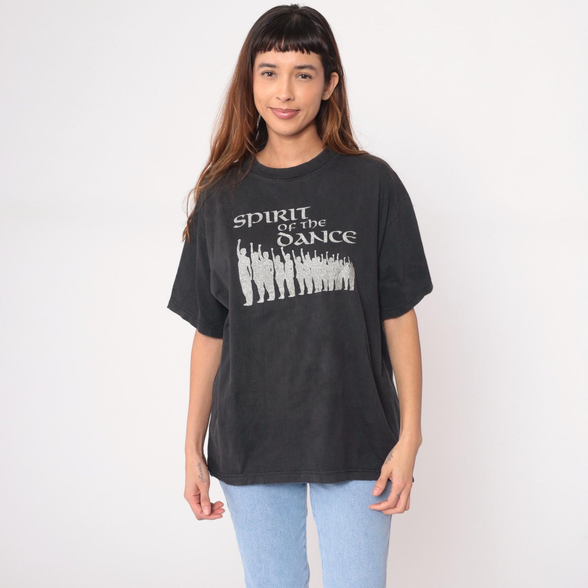 Spirit of the Dance 90s Black Cotton Graphic T-Shirt Dancer Crew Neck Large L