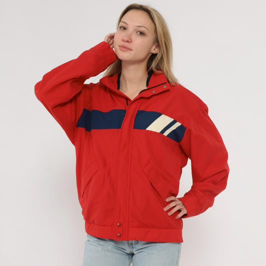 80s Forsters Red Windbreaker Jacket Navy White Color Block Medium