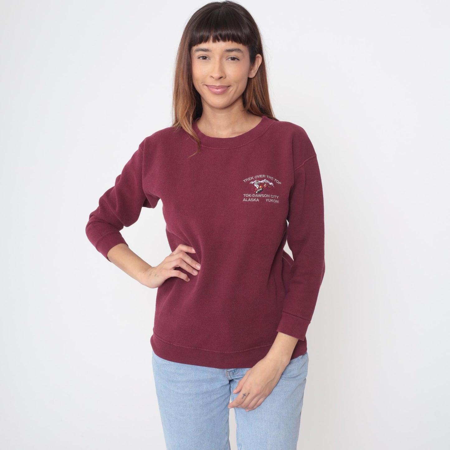 90s Burgundy Alaska Yukon Sweatshirt Trek Over The Top Dawson City Small