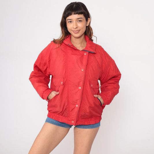 80s CB Sports Red Ski Jacket Quilted Bomber Windbreaker Medium M