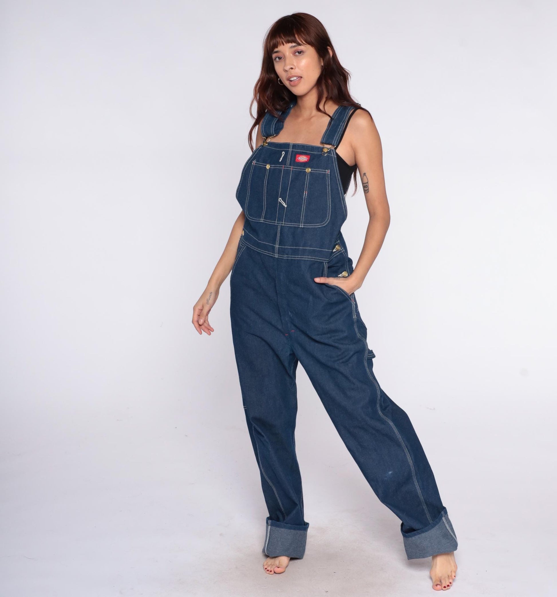 Dickies Navy Denim Overalls 90s Workwear Dungarees Unisex Large L