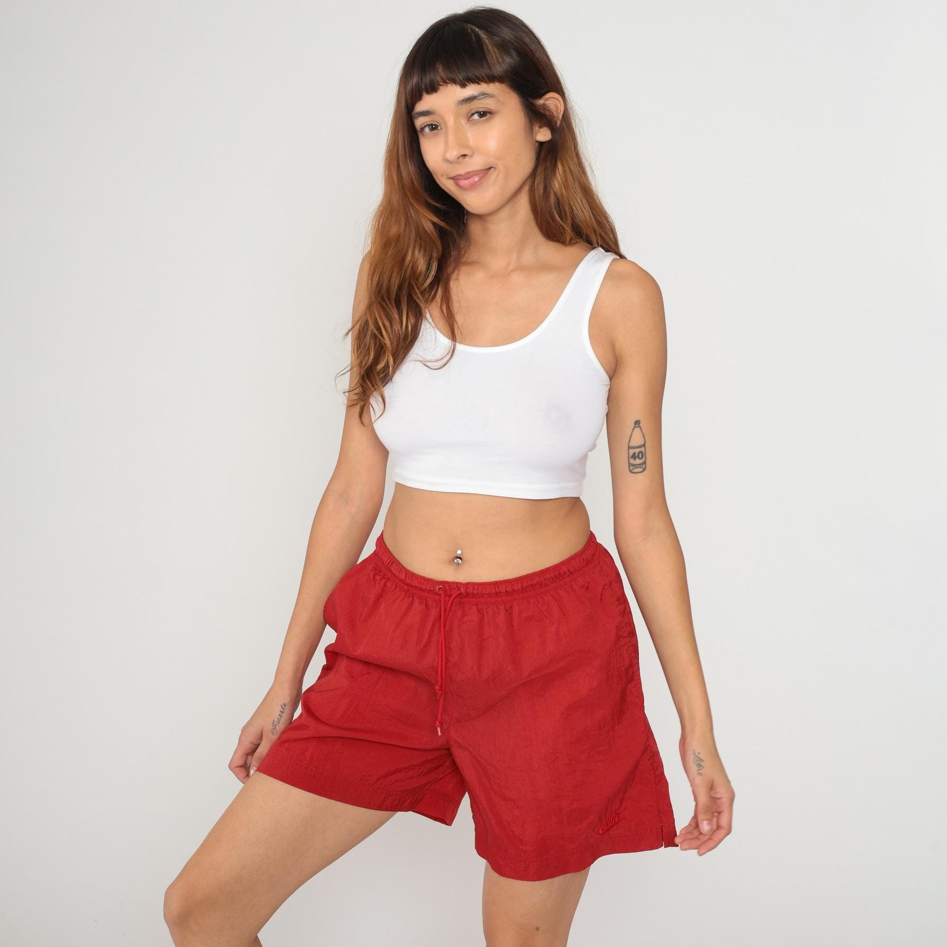90s Nike Red Athletic Shorts Elastic Waist Swoosh Small S
