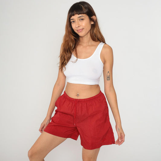 90s Nike Red Athletic Shorts Elastic Waist Swoosh Small S