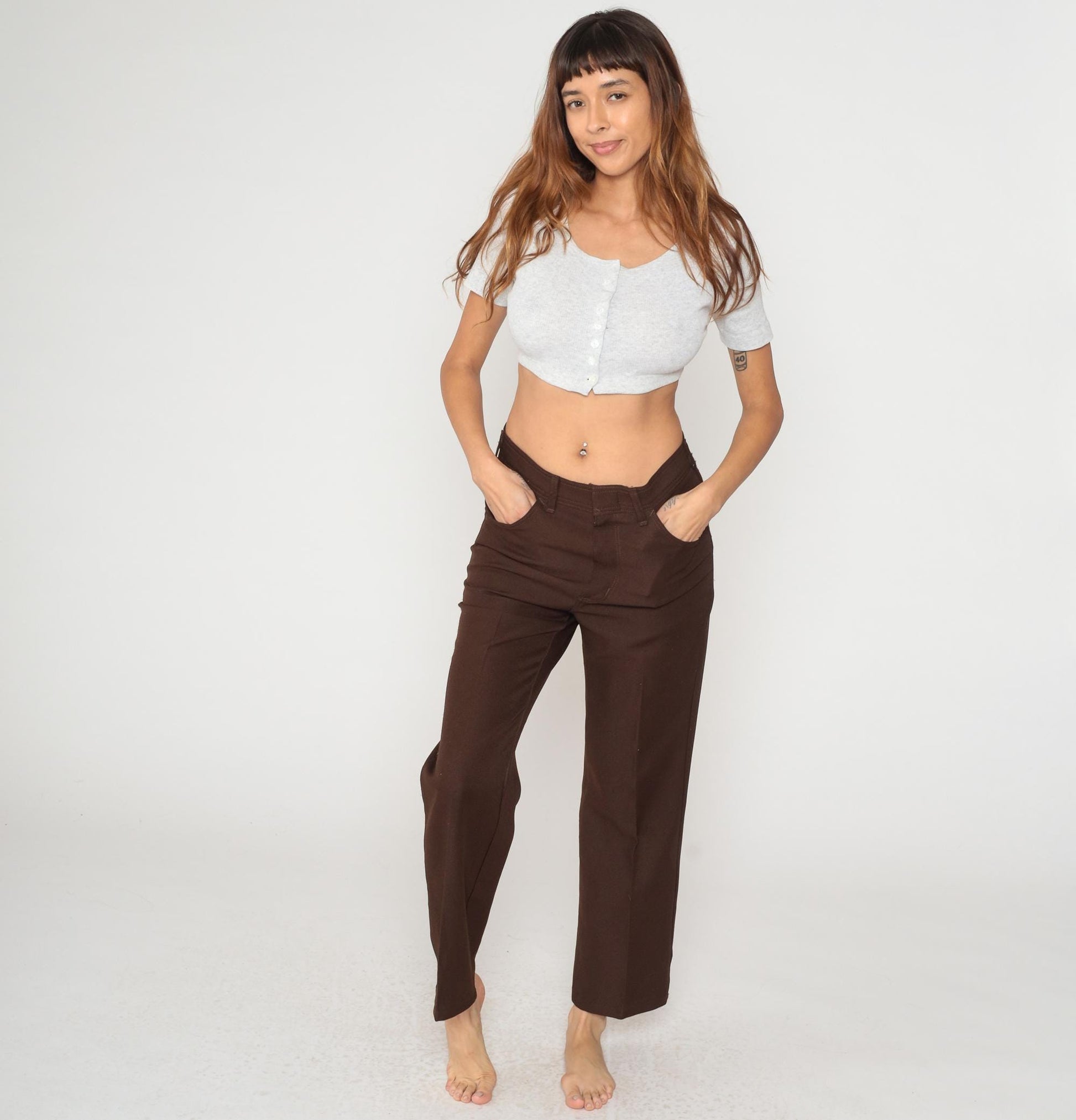70s Sportabouts Brown Straight Leg Trousers High Waisted Large L