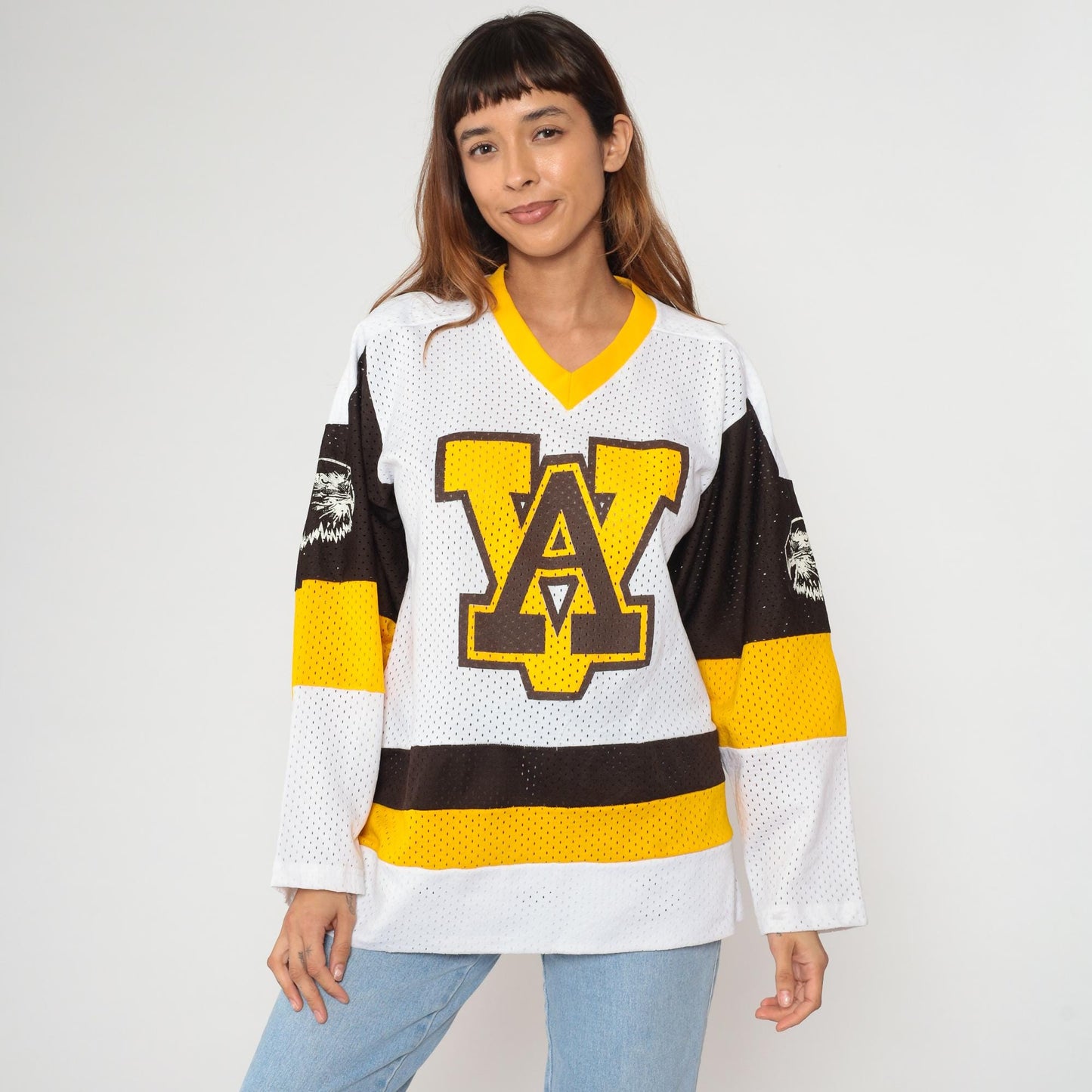 80s Westwood Sports Hockey Jersey Eagle Logo Colorblock White Medium M