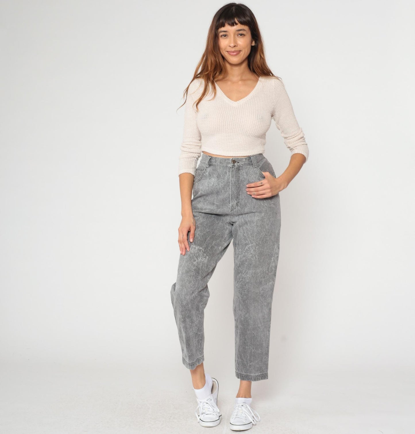 90s Peter Kelly Lee High Waisted Jeans Grey Acid Wash Cropped Ankle 31
