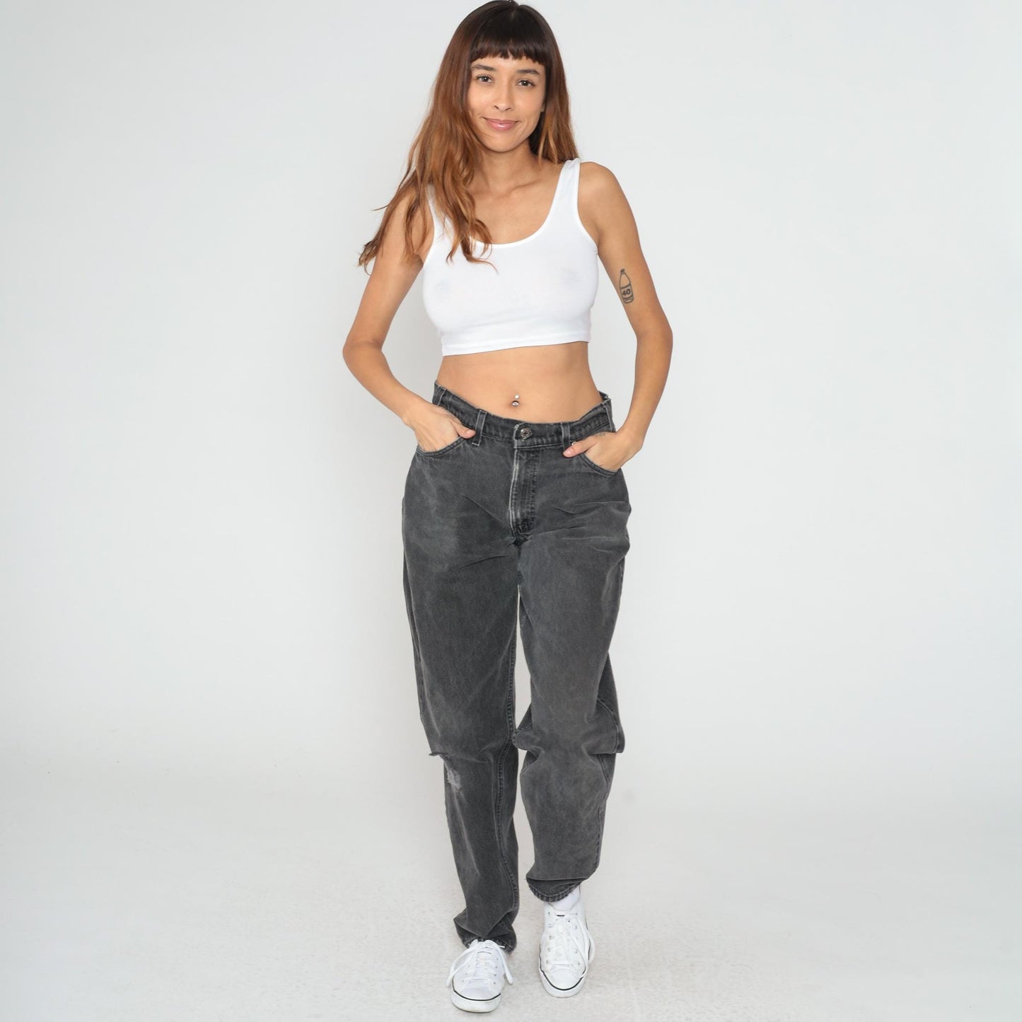 90s Levi's 560 High Waist Jeans Black Denim Faded Charcoal Large L