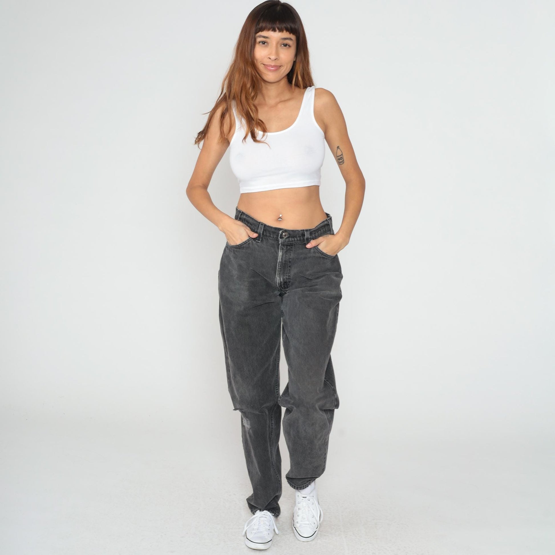 90s Levi's 560 High Waist Jeans Black Denim Faded Charcoal Large L