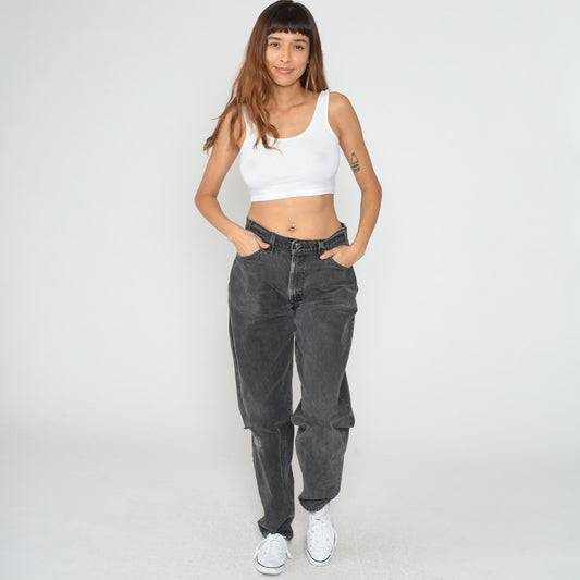 90s Levi's 560 High Waist Jeans Black Denim Faded Charcoal Large L