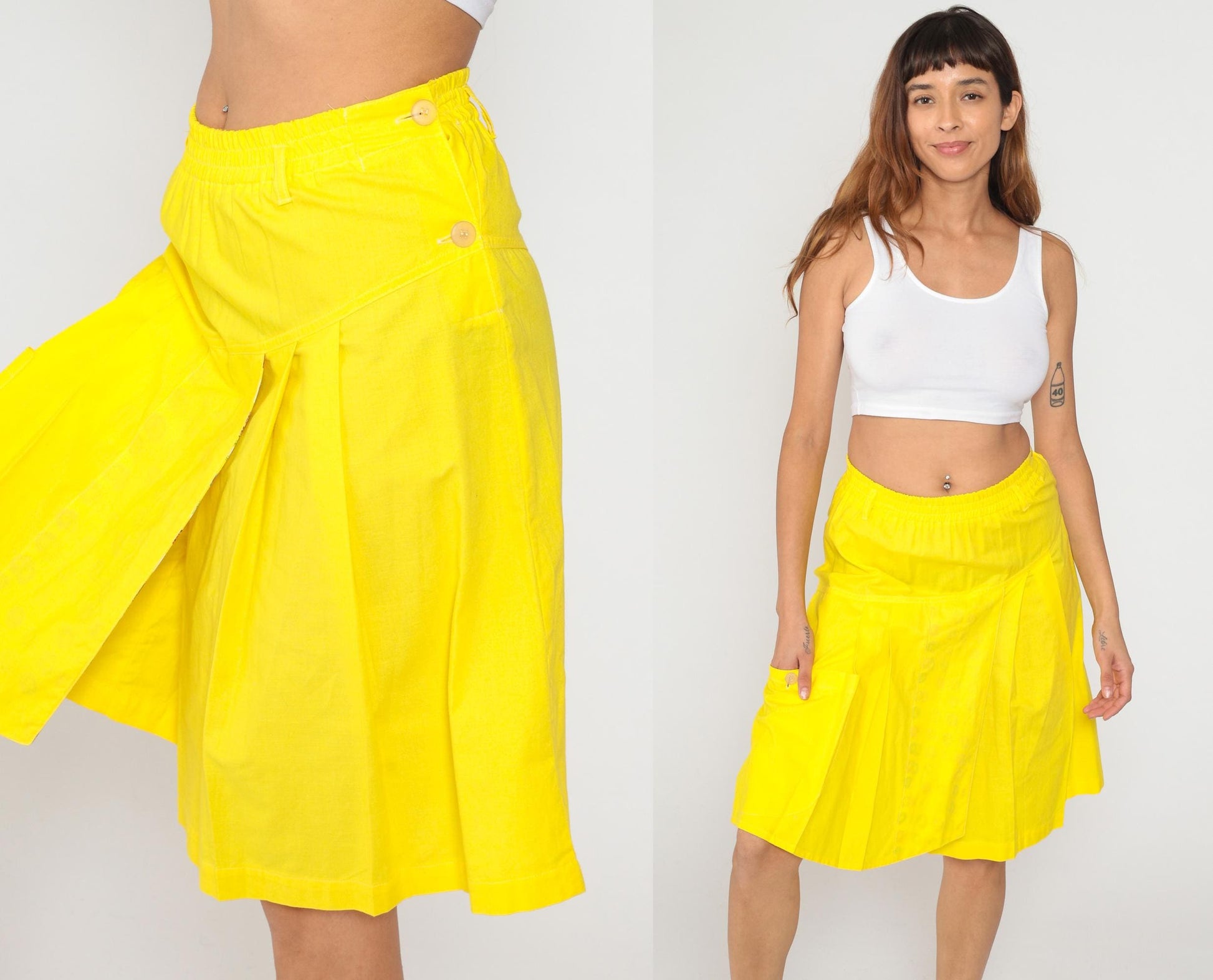 90s Video Grant Yellow Cotton Shorts High Waist A-Line Pockets Large L