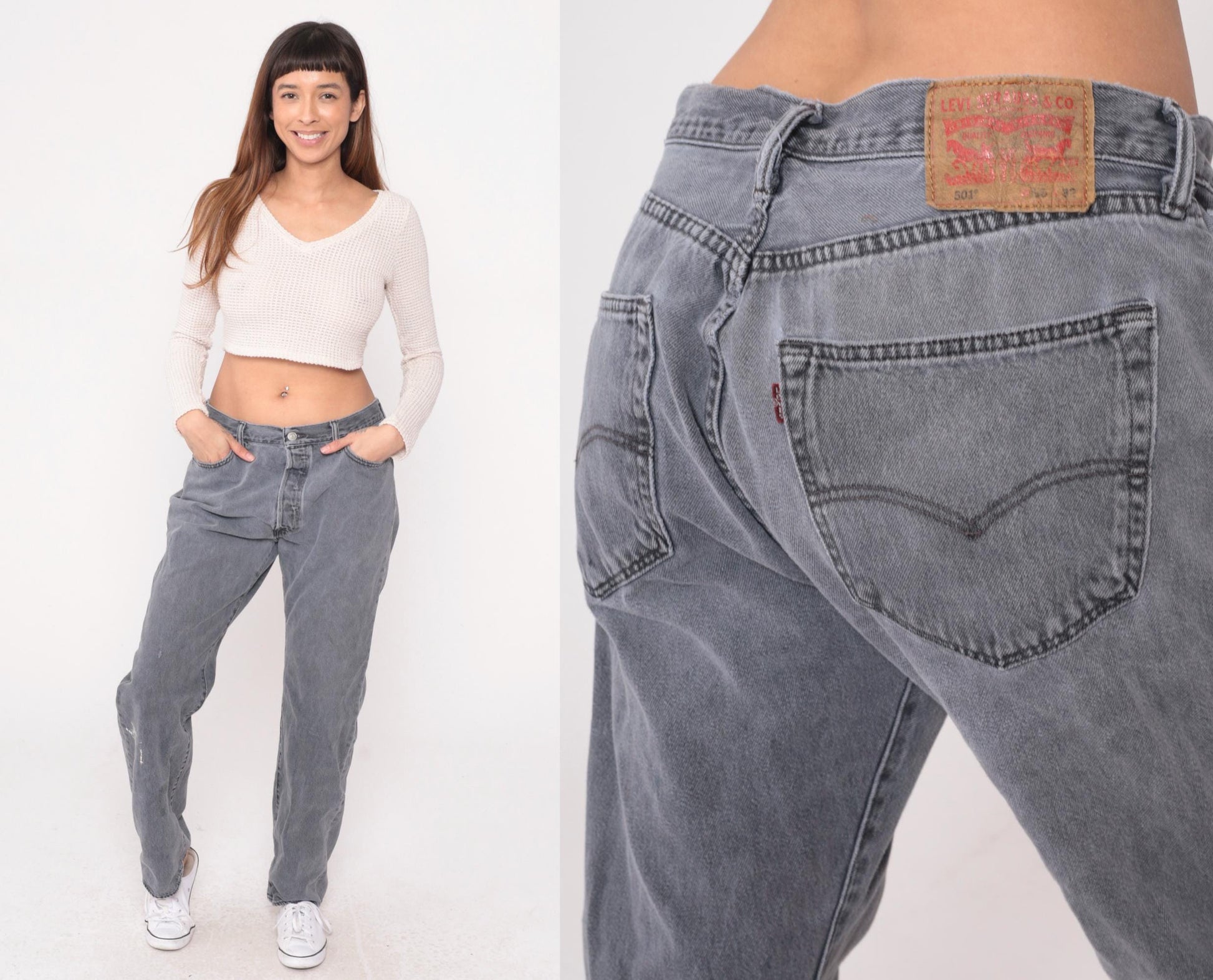 Levi's 501 Y2K Grey Straight Leg Denim High Waist Button Fly Large L