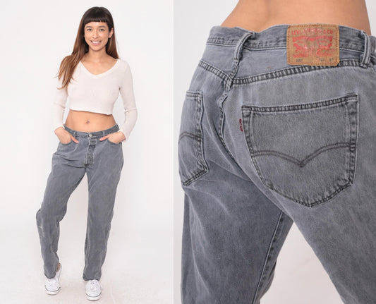 Levi's 501 Y2K Grey Straight Leg Denim High Waist Button Fly Large L
