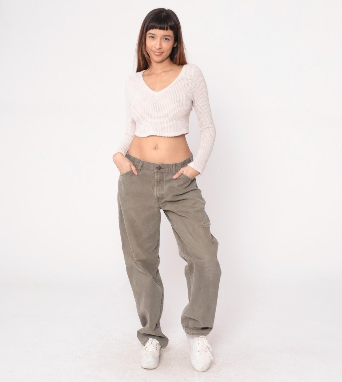 Y2K Dickies Carpenter Pants Sage Green Cotton Straight Leg Large L