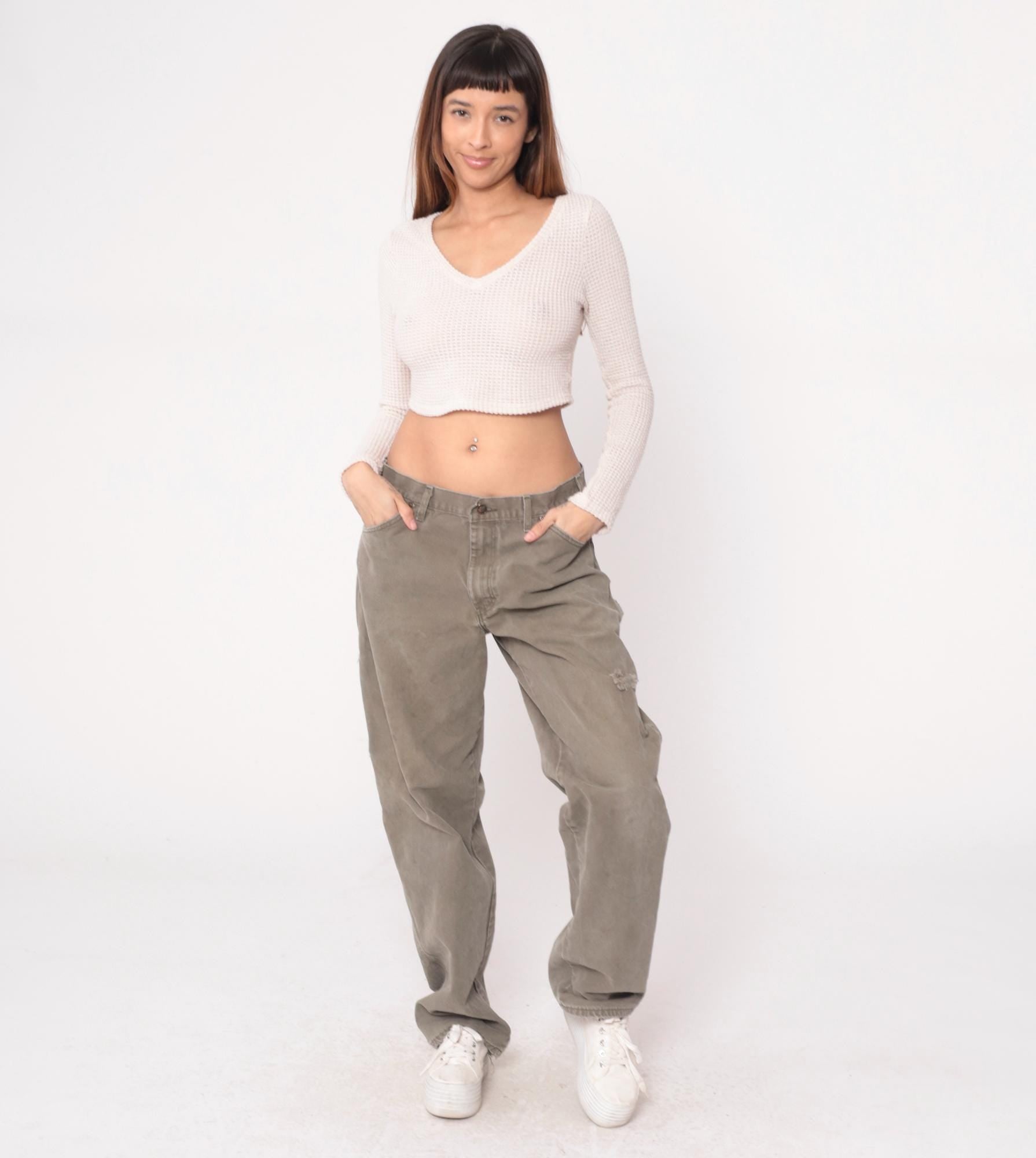 Y2K Dickies Carpenter Pants Sage Green Cotton Straight Leg Large L