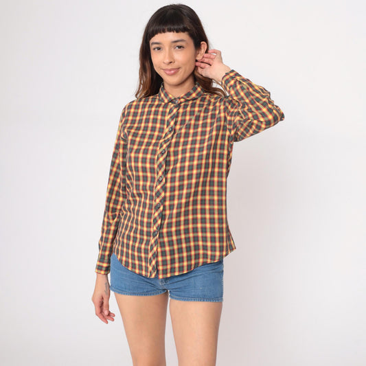 90s Oak Hill Plaid Button-Up Shirt Yellow Red Green Navy Cotton Small