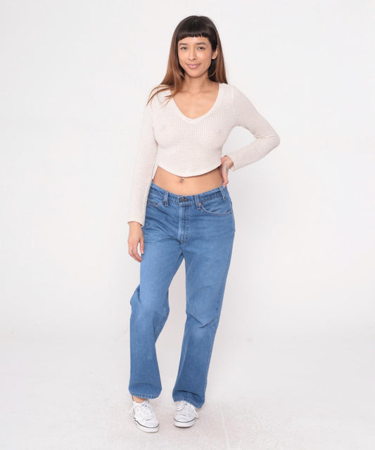 80s Levi's High Waisted Straight Leg Jeans Medium Blue Denim 34x32