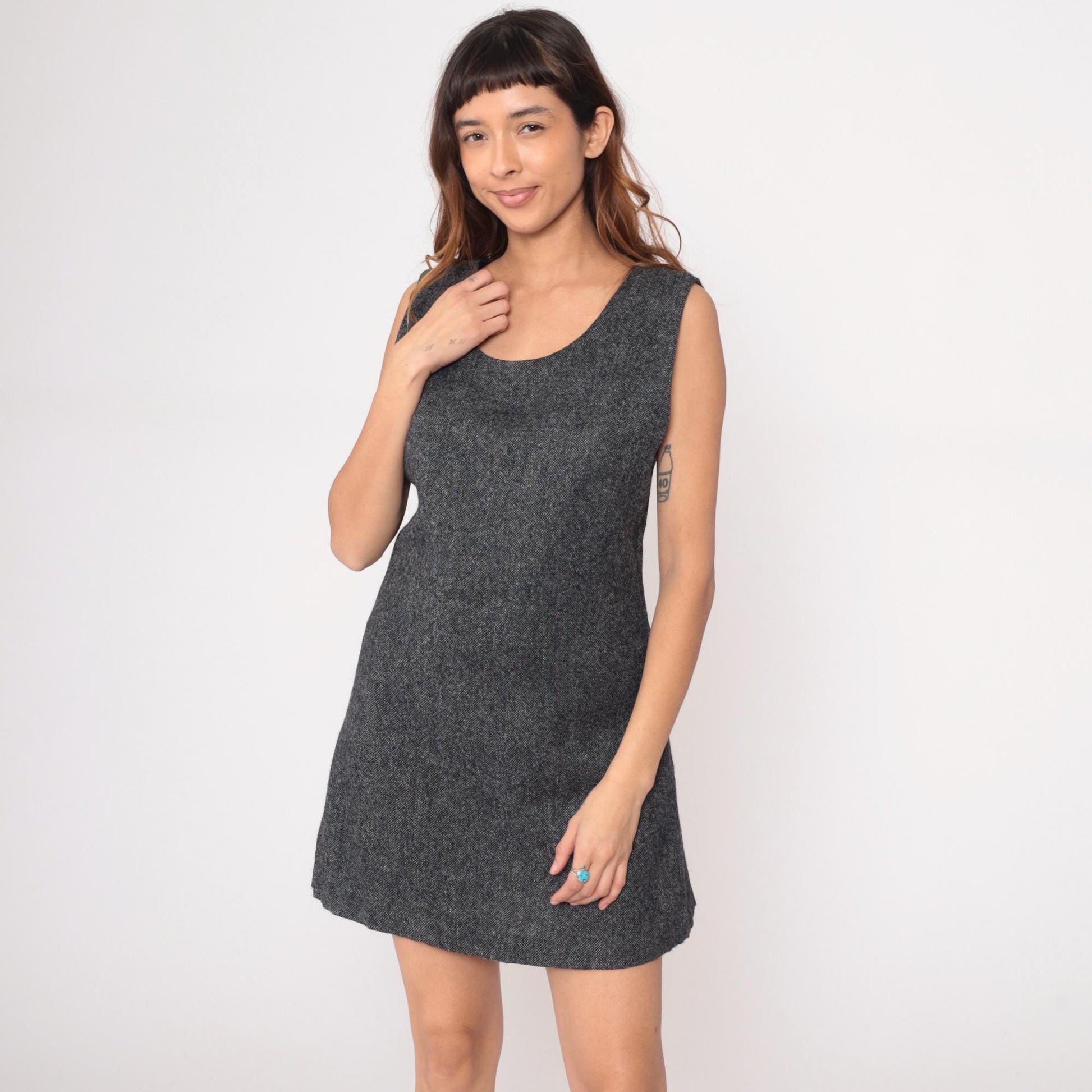 90s Mary Jane Marcasiano Wool Mini Dress Charcoal Sleeveless Medium