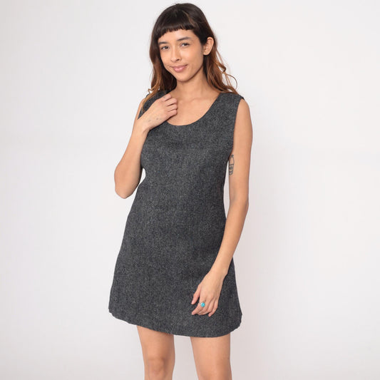 90s Mary Jane Marcasiano Wool Mini Dress Charcoal Sleeveless Medium