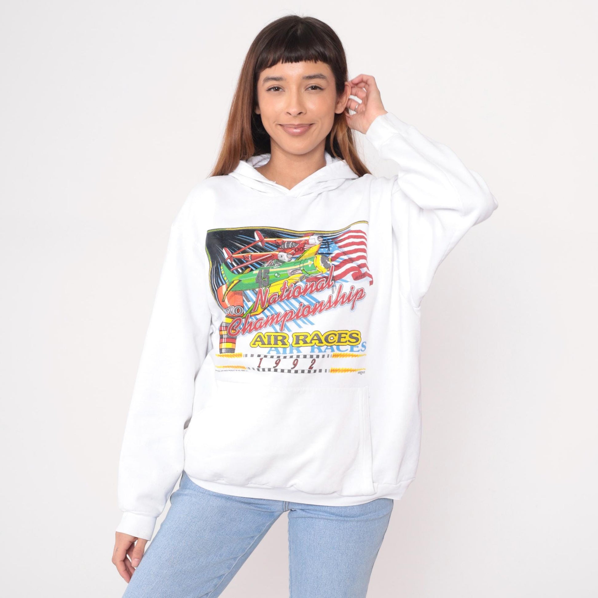 90s Reno National Championship Air Races Hoodie White Graphic Plus Size XXL
