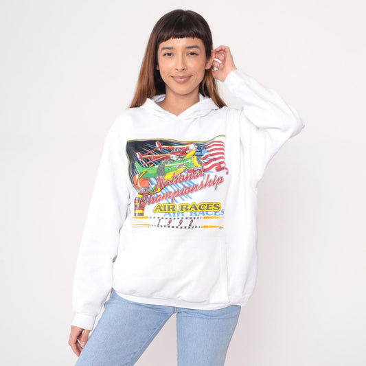 90s Reno National Championship Air Races Hoodie White Graphic Plus Size XXL