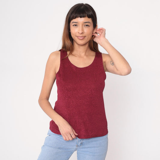 90s Burgundy Heathered Knit Tank Top Scoop Neck Sleeveless 1X