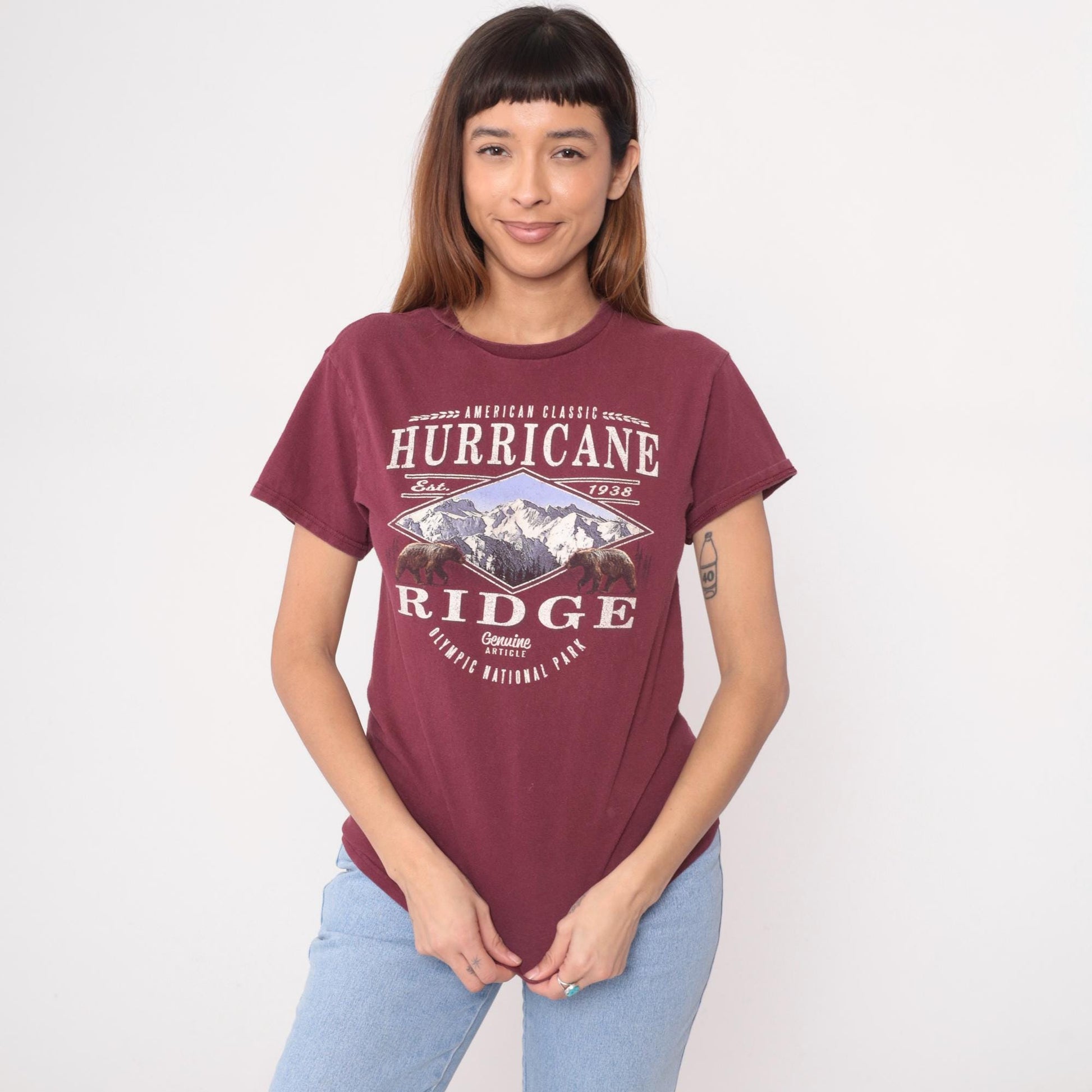 Y2K Hurricane Ridge Olympic National Park Graphic Tee Burgundy Small