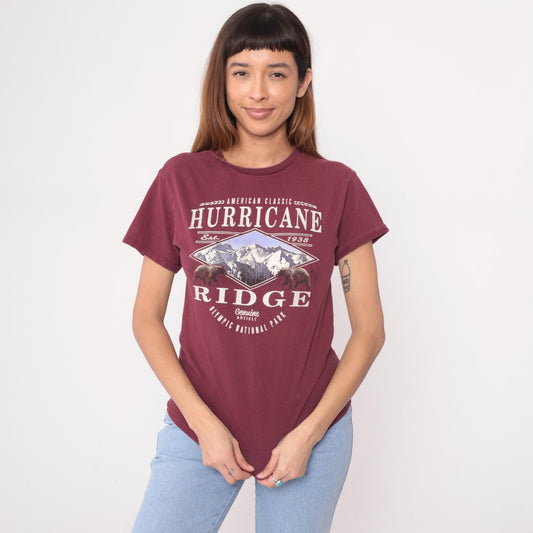 Y2K Hurricane Ridge Olympic National Park Graphic Tee Burgundy Small