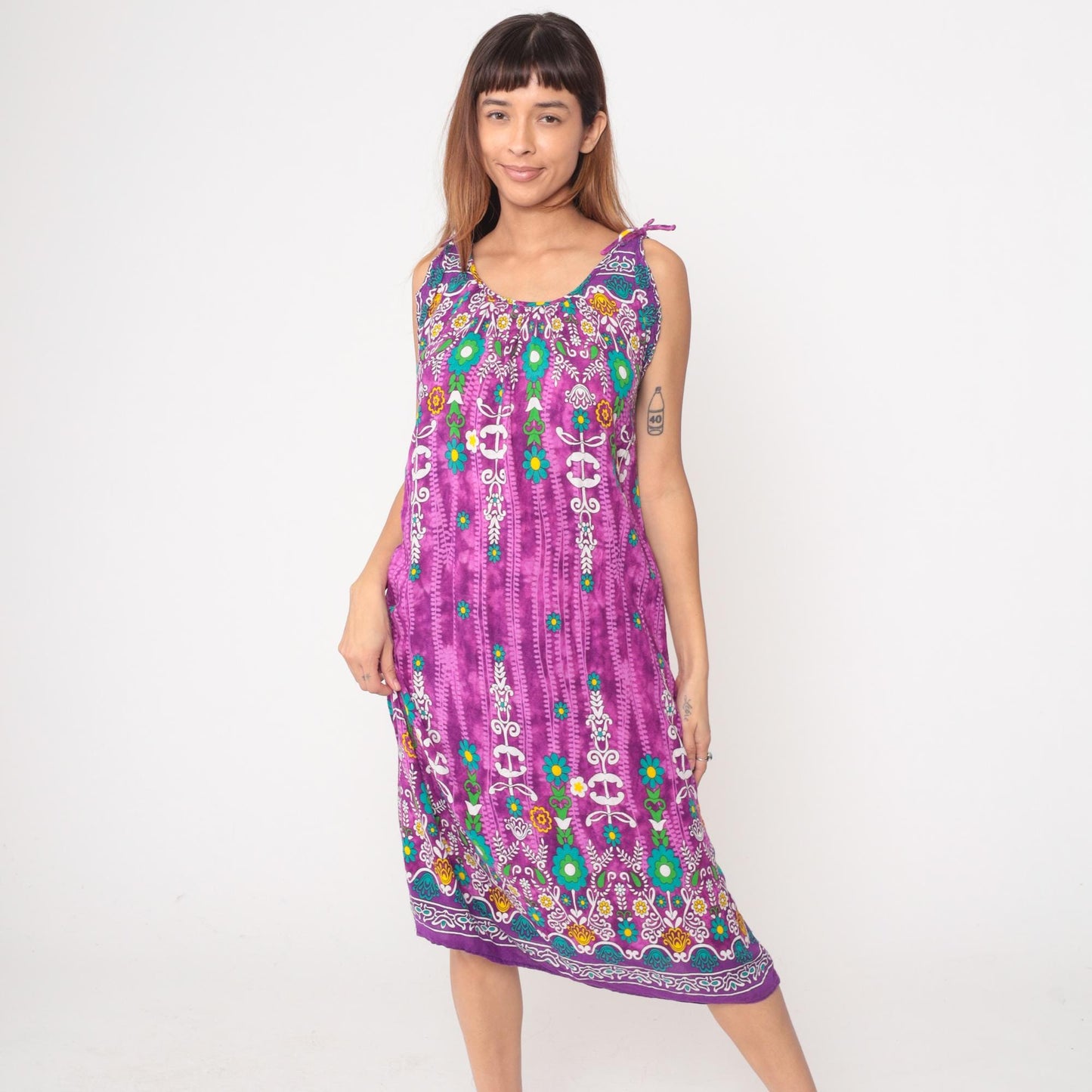 Y2K Vanee Purple Floral Maxi Dress Multicolor Geometric Print Sleeveless Medium M
