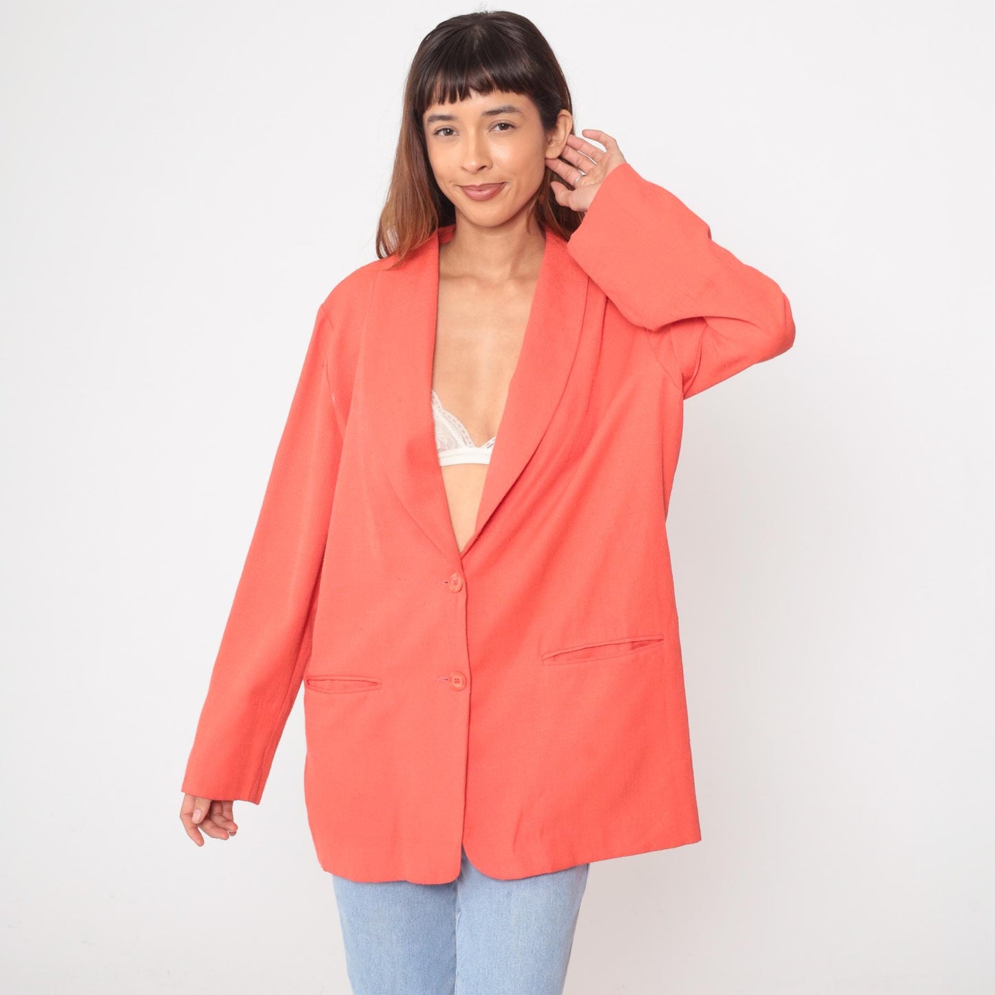 90s Coral Blazer Two-Button Notched Lapel Power Suit Jacket Extra Large XXL