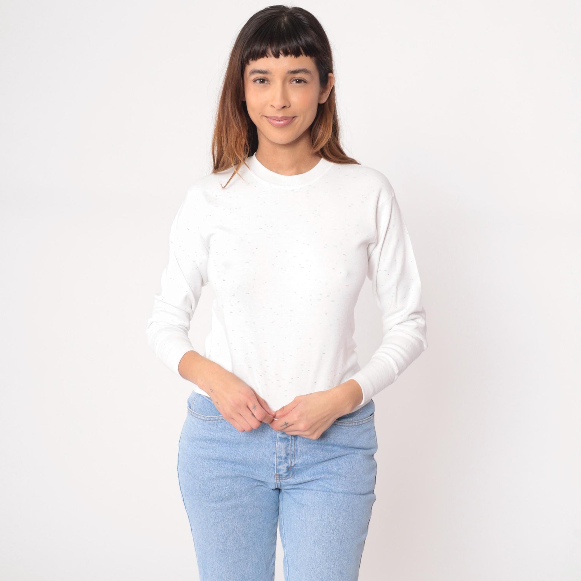 90s White Thermal Waffle Knit Crew Neck Long Sleeve Top Medium M