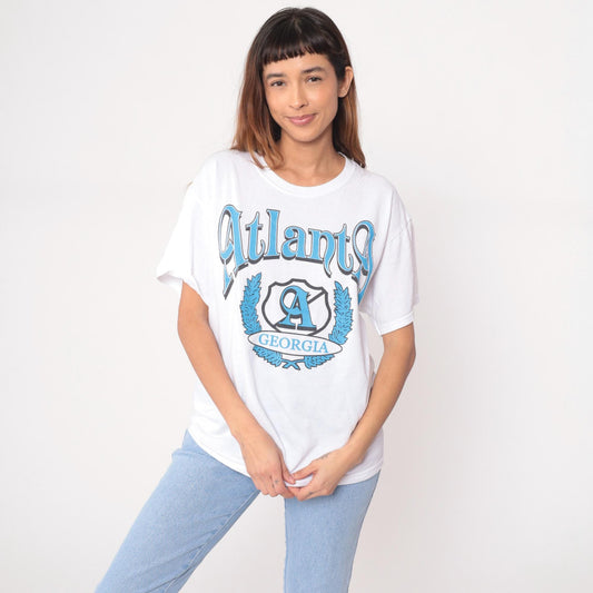 90s Atlanta Georgia Jerzees T-Shirt White Graphic Logo Large L