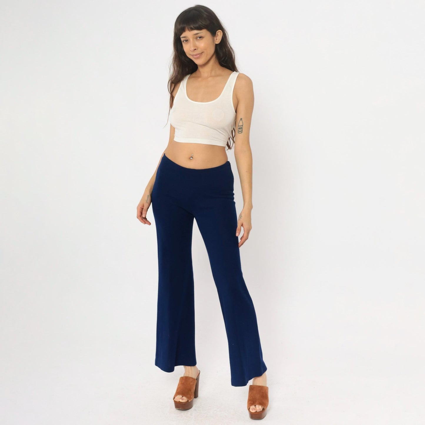 70s Navy Flare Pants Joshua Tree High Waisted Bell Bottom Medium