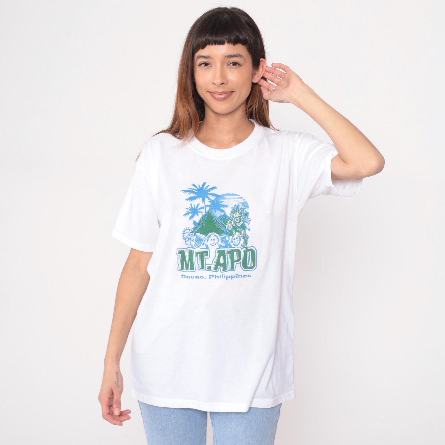 90s Mt. Apo Davao Philippines Graphic T-Shirt White Cotton Souvenir Large L