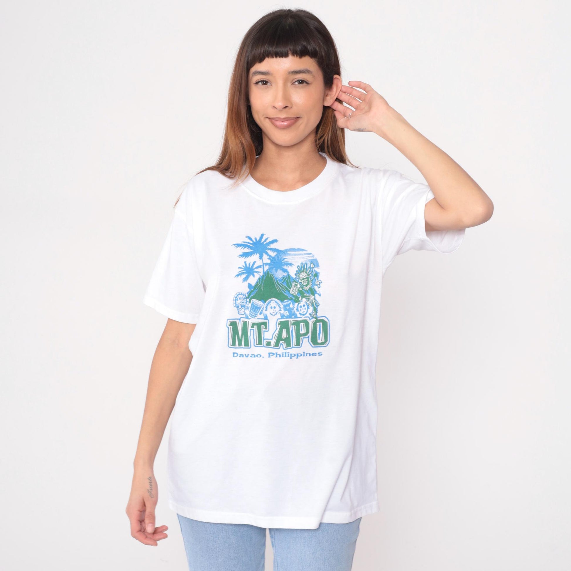 90s Mt. Apo Davao Philippines Graphic T-Shirt White Cotton Souvenir Large L
