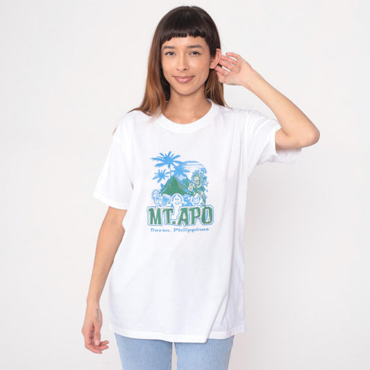 90s Mt. Apo Davao Philippines Graphic T-Shirt White Cotton Souvenir Large L