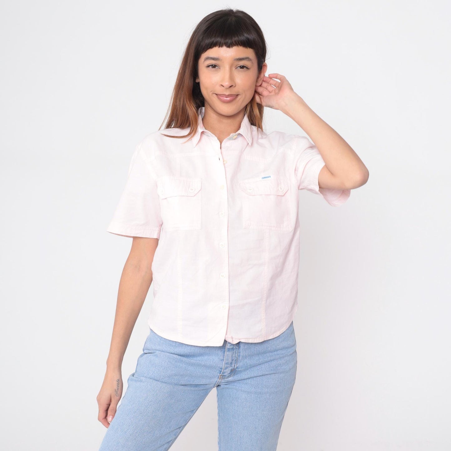 90s Currents Pink Polo Shirt Short Sleeve Chest Pockets Small