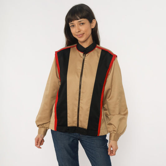 80s Sissies Windbreaker Jacket Tan Black Red Colorblock Medium