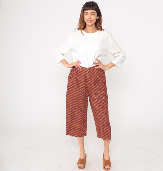 80s Dawn Joy Fashions Jumpsuit White Blouse Orange Floral Wide-Leg Culottes Large