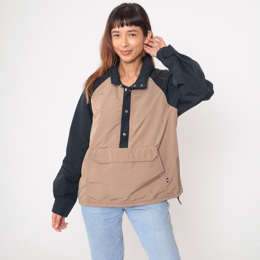 80s Jardi Colorblock Anorak Pullover Beige Navy Raglan Windbreaker Large