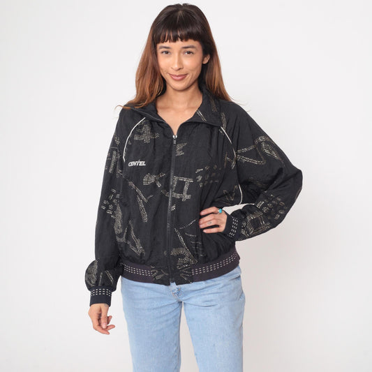 90s Lily's of Beverly Hills Black Glitter Nylon Track Jacket Extra Large XL