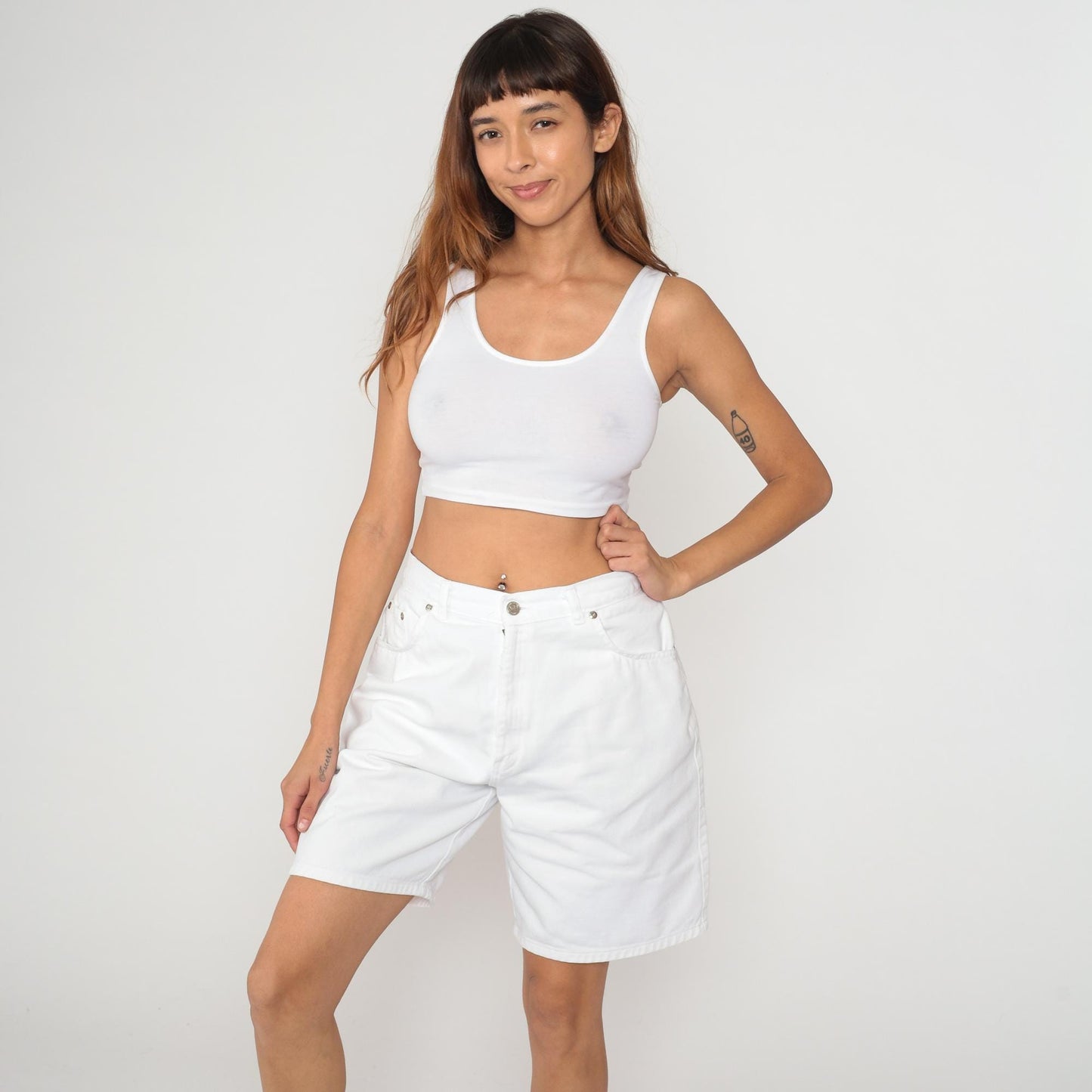 90s American Weekend White Cotton Shorts High Waisted Button Fly Large L