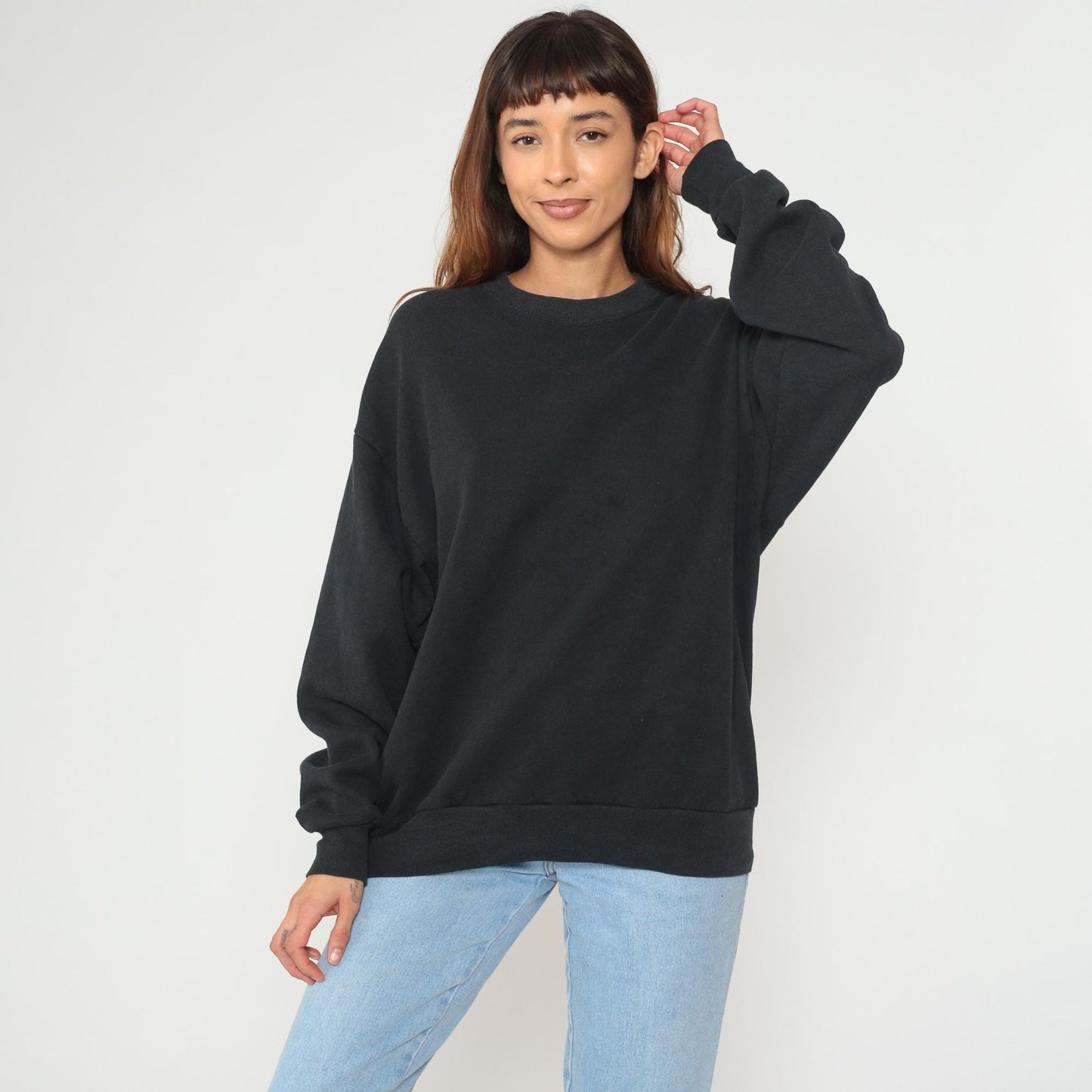 90s Jerzees Black Crewneck Sweatshirt Ribbed Cuffs Extra Large XL