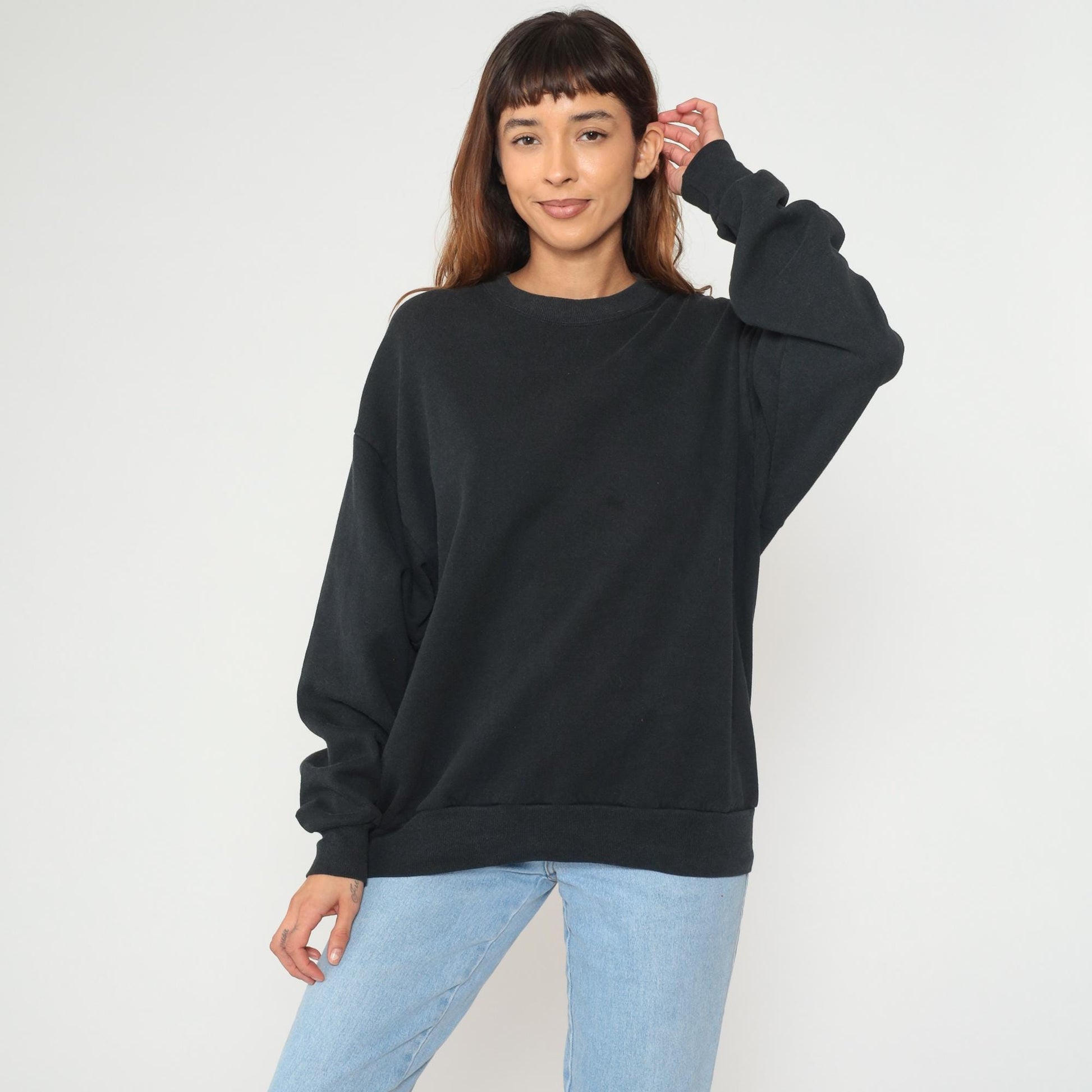 90s Jerzees Black Crewneck Sweatshirt Ribbed Cuffs Extra Large XL