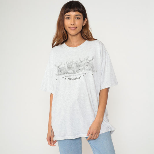90s Mule Deer Kaibab Graphic T-Shirt Grey Cotton Wildlife Tee Extra Large XL